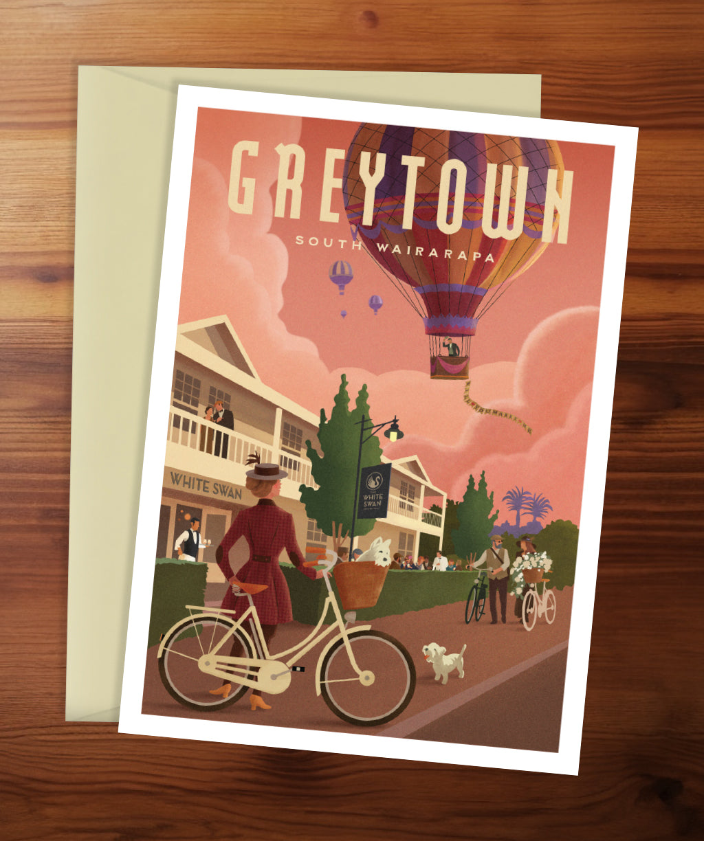 Greytown White Swan Cyclists Greeting Card